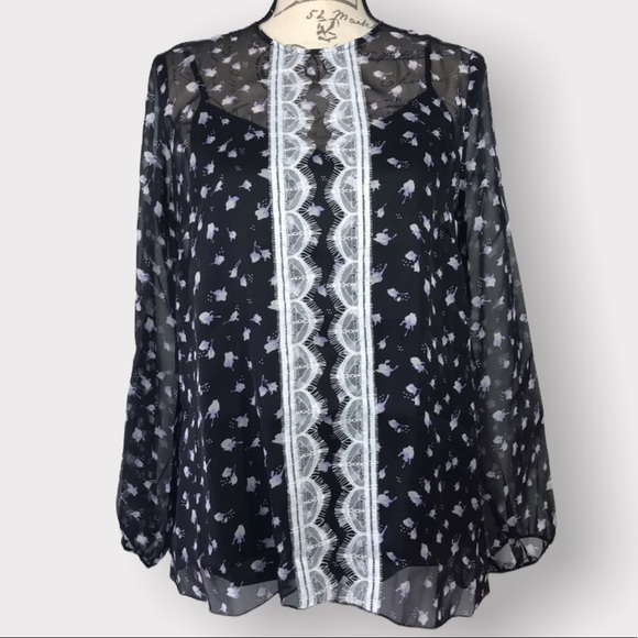 BLUGIRL FOLIES, Silk Chiffon Lace Trim Blouse with Inner Cami, Size 8 - Picture 5 of 16